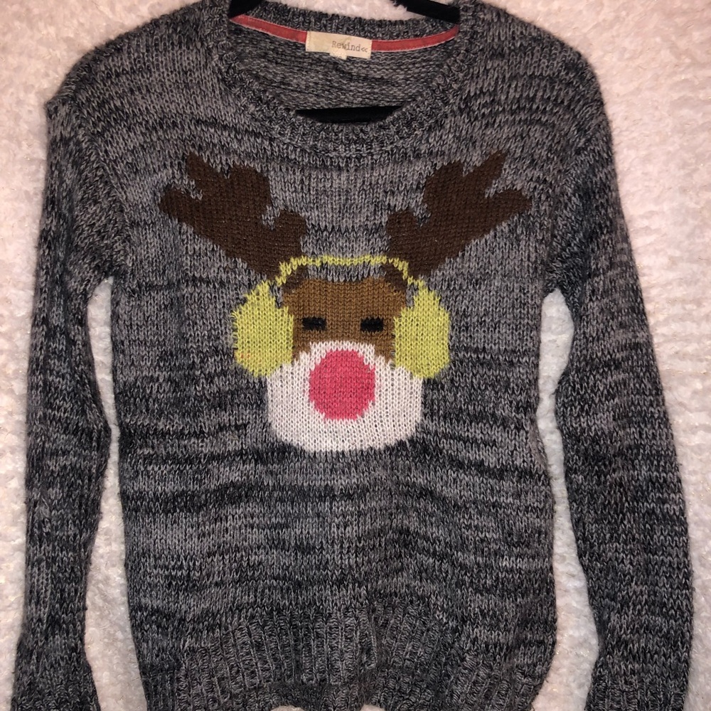 Grey Reindeer Christmas Sweater